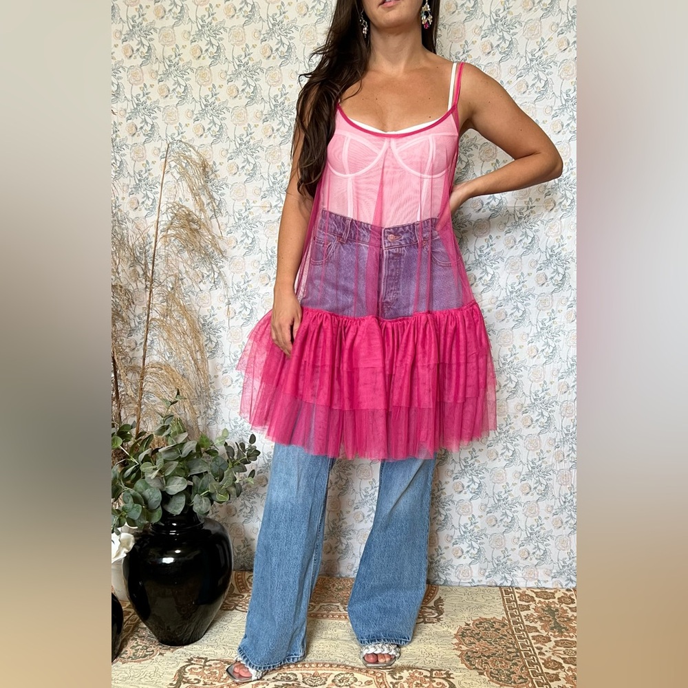 Free People Pink Tiered Ruffled Mini Sundress